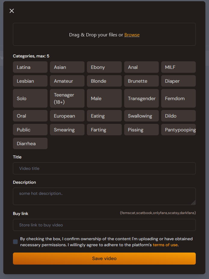 Upload content popup